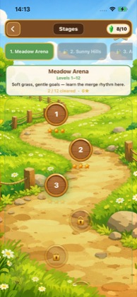 Stages map for Meadow Arena with level path and stars