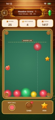 Gameplay board with score cards and danger line